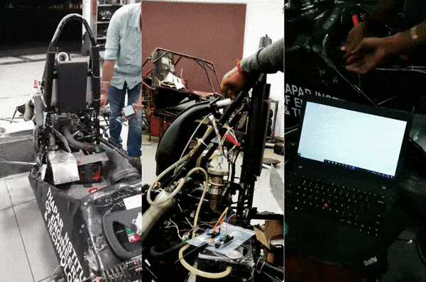 Working on the data acquisition system for the Team Fateh race car.
